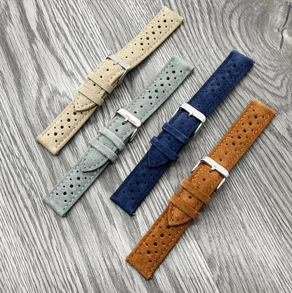 Bracelet de montre en cuir suédé perforé vintage 20mm 21mm 22mm - Sangle de remplacement rétro respirante à dégagement rapide