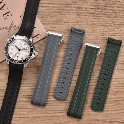 FKM bracelet en caoutchouc 20mm pour Omega X Swatch Seamaster300 bracelet de montre en caoutchouc à extrémité incurvée boucle papillon pliante pour Omega MoonSwatch