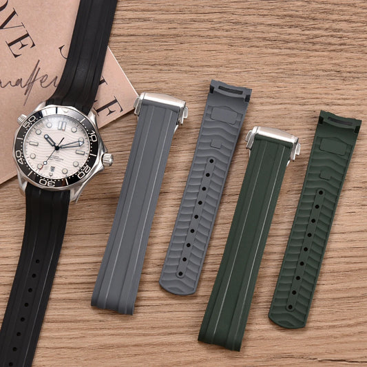 FKM bracelet en caoutchouc 20mm pour Omega X Swatch Seamaster300 bracelet de montre en caoutchouc à extrémité incurvée boucle papillon pliante pour Omega MoonSwatch