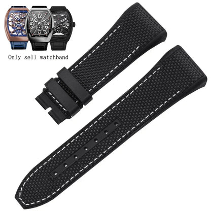 Bracelet de montre en Nylon et cuir véritable, 28mm, haute qualité, Silicone, noir, bleu, boucle pliante, pour série Franck Muller V45