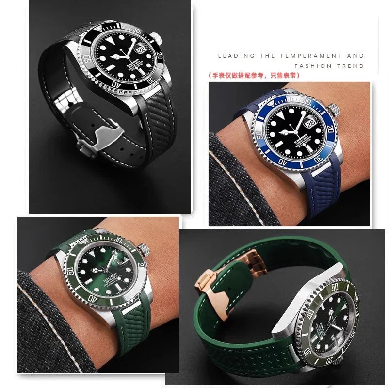 Correa de reloj de caucho y silicona, 20mm, adaptable a Omega Seamaster 300 AT150, para Rolex, negro, verde, Water Ghost, cierre desplegable
