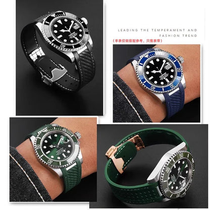 Correa de reloj de caucho y silicona, 20mm, adaptable a Omega Seamaster 300 AT150, para Rolex, negro, verde, Water Ghost, cierre desplegable