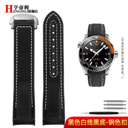 Bracelet à extrémité incurvée pour hommes, 8 couleurs, pour Omega Seamaster 300 Ocean Speedmaster 8900 Planet Ocean, 20m 22mm, tissu en Nylon et caoutchouc