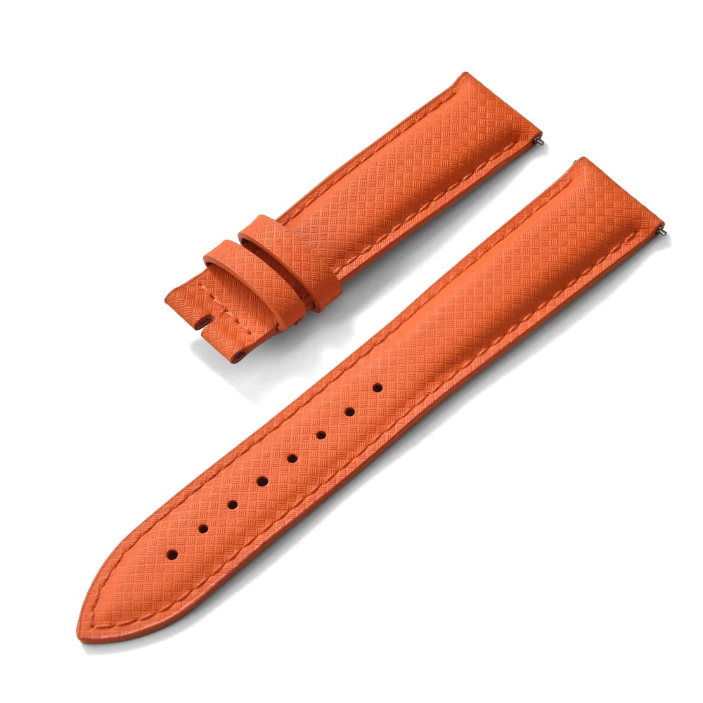 STAPELP – Fabric Sailcloth Strap, 18mm, 19mm, 20mm, 22mm, Top FKM + Leather Base, Textured Rubber Watch Straps, Quick Release Pin Buckle