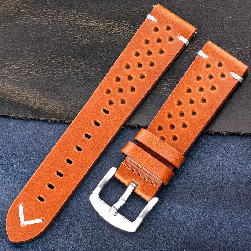 Bracelet de montre respirant en cuir véritable à dégagement rapide, 18mm-24mm, bracelet en cuir de vache disponible, noir, vert, marron, jaune, unisexe