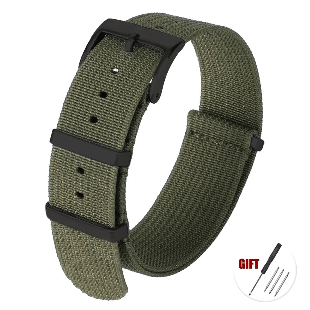 Cinturino per orologio in Nylon di alta qualità 20mm 22mm per orologio militare casual, fibbia nera, ricambio per cinturino sportivo militare, marrone, verde