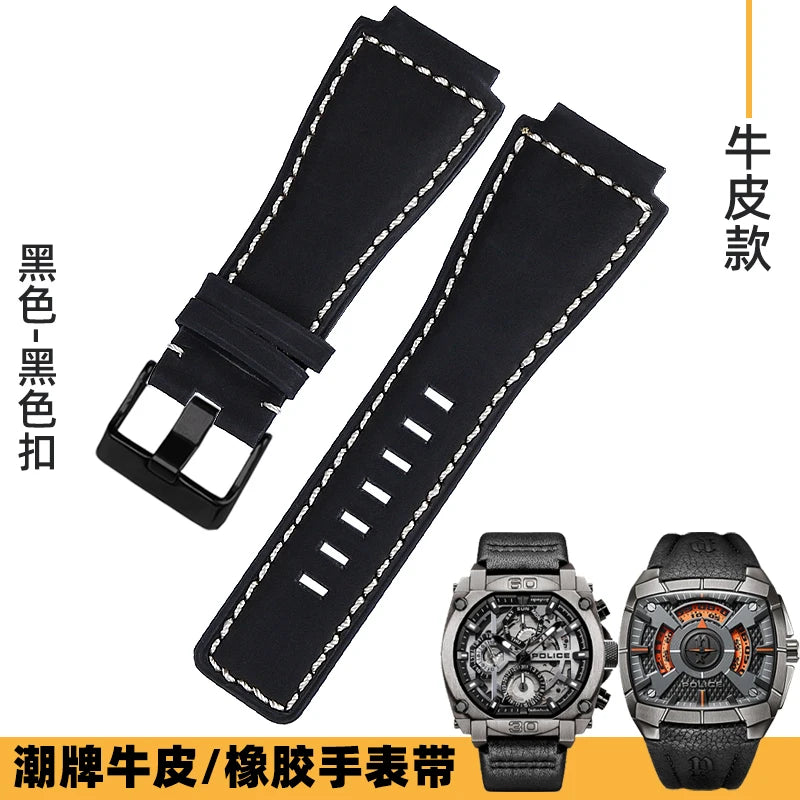 Cowhide Leather Watch Strap for Bell & Ross Series, Silicone Strap, POLICE Watch Strap, PL14796, PL15472, B & R suréWer, Male, BR01, BR03