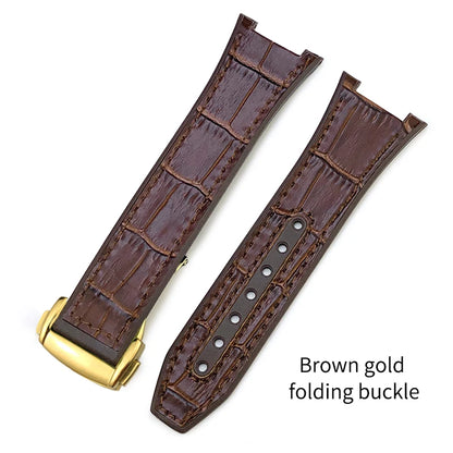 Concave Rubber Cowhide Watch Band, Silicone Leather Watch Strap, Special for Omega Constellation Foldover Structure, 25mm * 14mm