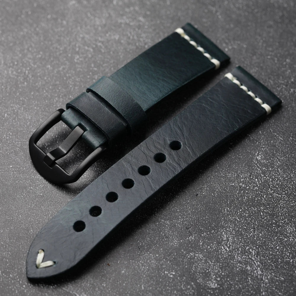 Handmade Vintage Calfskin Watch Strap for Men, Brown and Blue Strap, Soft Strap, Oil-Resistant, 18mm, 19mm, 20mm, 21mm, 22mm, 24mm