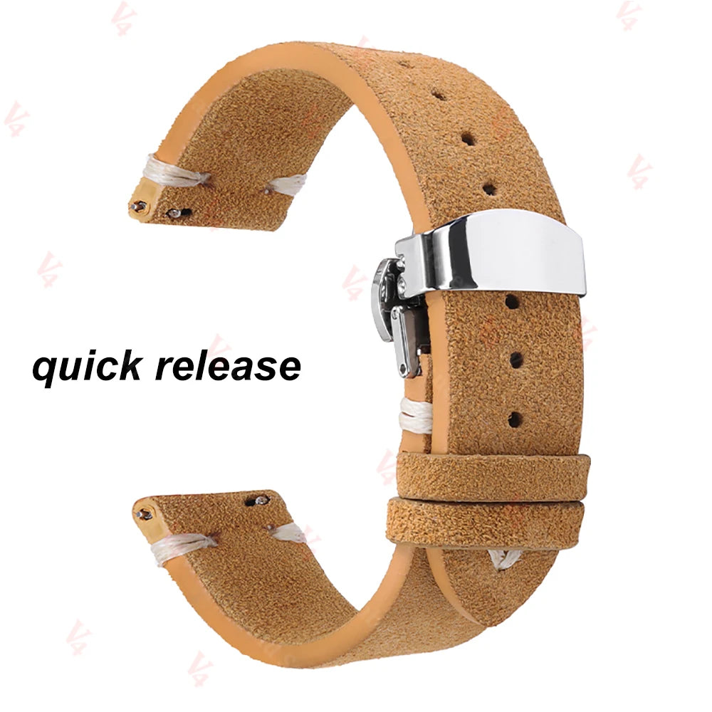 柔らかいスエード製時計ベルト、18mm/20mm/22mm、Huawei GT2/3・Seiko・Omegaヴィンテージ用、クイックリリース、フォールディングバックル