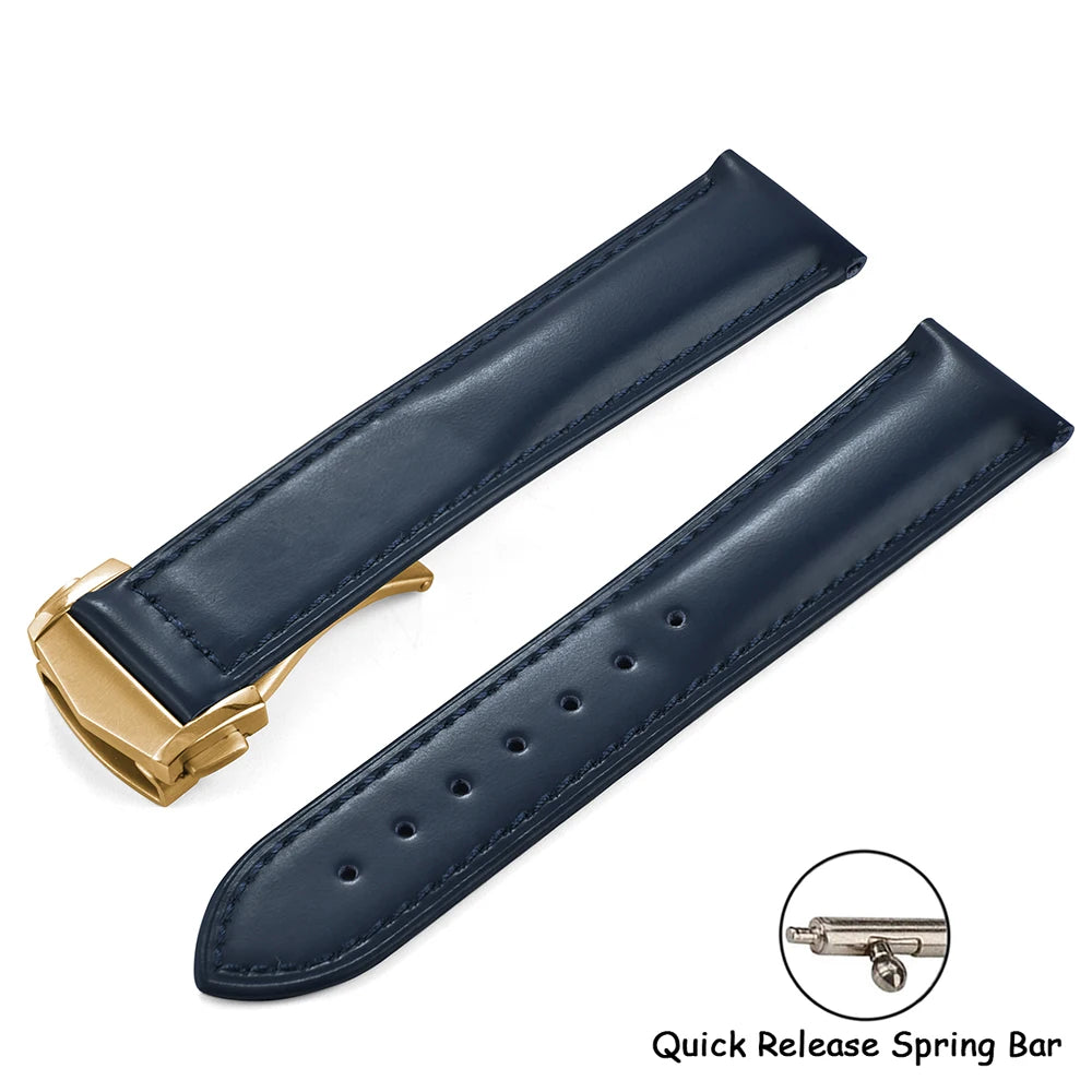 Bracciale in pelle bovina con chiusura deployante 19mm 20mm 21mm 22mm per Omega Couturier cinturino universale in pelle accessori orologio da uomo