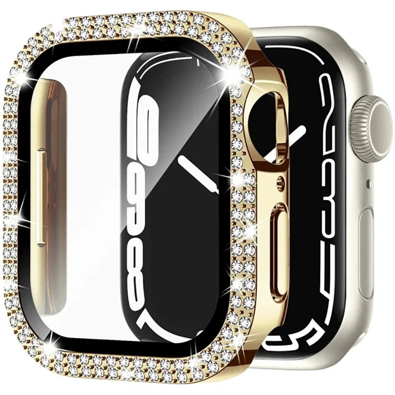 Coque en verre et diamant pour Apple Watch, 46mm 40mm 44mm 41mm 42mm 45mm, protection antichoc brillante, iWatch série 11 10 9 SE 7 8