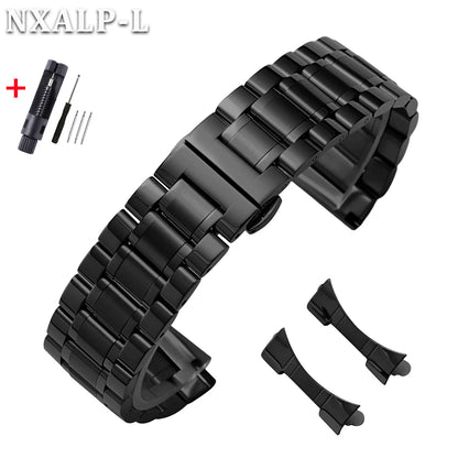 Curved End Stainless Steel Watch Bracelet Butterfly Clasp, Solid Metal Universal Watch Band 12/13/14/15/16/17/18/19/20/21/22/23/24mm