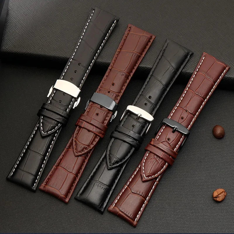 Cinturino per orologio in vera pelle da uomo, fibbia ad ardiglione 22mm-28mm, stampa alligatore, cinturino universale per tutti gli orologi