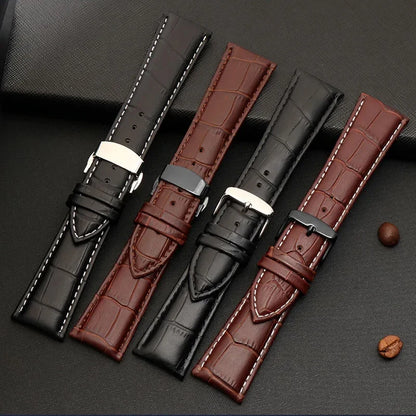 Cinturino per orologio in vera pelle da uomo, fibbia ad ardiglione 22mm-28mm, stampa alligatore, cinturino universale per tutti gli orologi