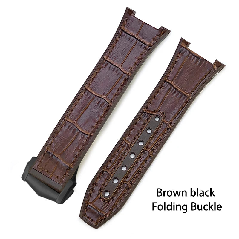 Concave Rubber Cowhide Watch Band, Silicone Leather Watch Strap, Special for Omega Constellation Foldover Structure, 25mm * 14mm