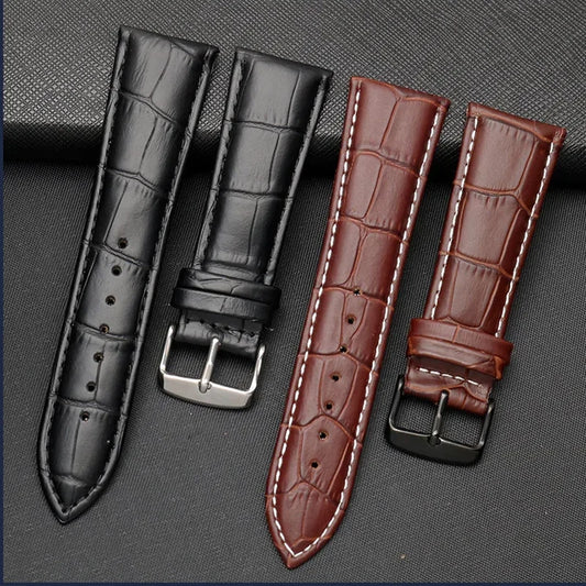 Bracelet de montre en cuir véritable pour hommes, fermoir à boucle ardillon 22mm-28mm, Grain d'alligator, Bracelet de montre général pour toutes les montres