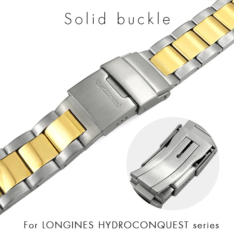Bracelet de montre en acier inoxydable, 19mm, 21mm, 22mm, pour Longines Conquest HydroConquest L3.782 L3.641 L3.841, bracelet de montre en métal massif