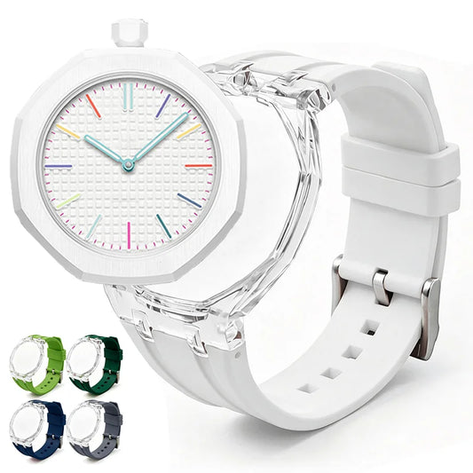 Boîtier en plastique transparent Glacier + bracelet en silicone pour montre de poche AP X Swatch Royal Pop, transformateur de montre de poche en bracelet de montre en caoutchouc