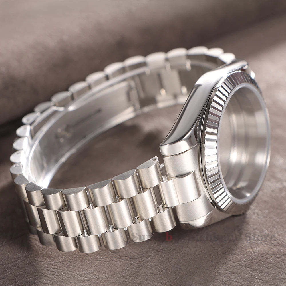 Bracelet en métal massif de 20mm pour bracelet en acier inoxydable à extrémité incurvée Rolex pour boucle présidentielle Oyster pour hommes argent or