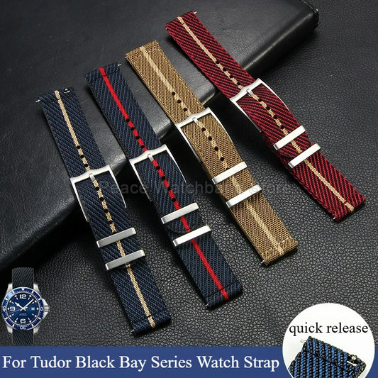 20 22mm Khaki Blue Red Nylon Strap for Tudor Black Bay Longines Seiko Citizen MIDO, Wrinkle Resistant, Easy to Clean