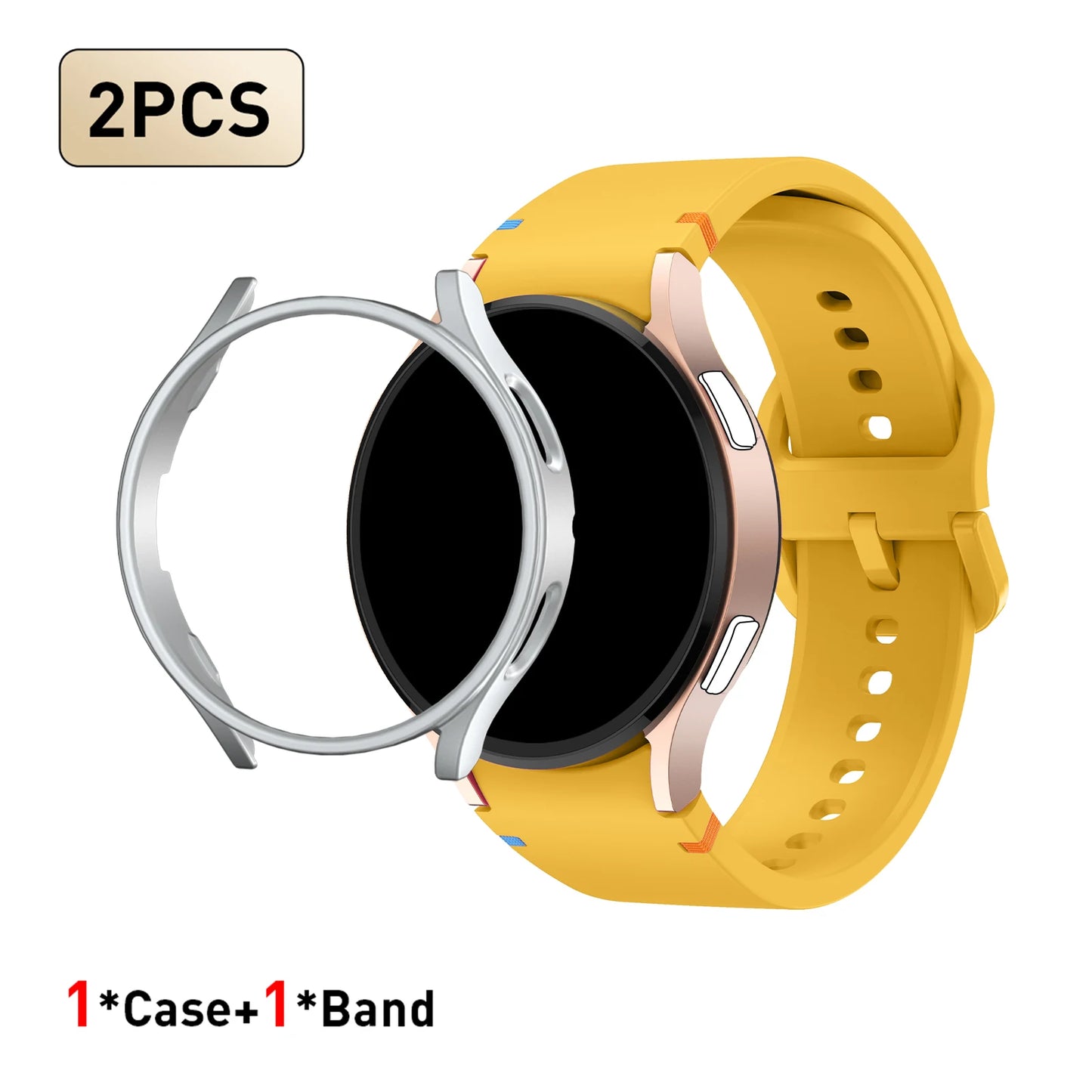Set di 2 pezzi (cinturino e custodia) per Samsung Watch FE/7/6/5/4/5 Pro, stile punto piatto, compatibile con quadranti da 40/44/45mm, protezione anticaduta, confezione regalo
