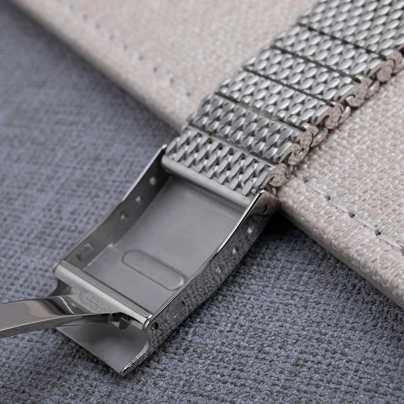 22mm Quality 316L Stainless Steel Woven Mesh Watchband, for Breitling/Omega/IWC/Tudor, Solid Metal Watch Bracelet AB2010