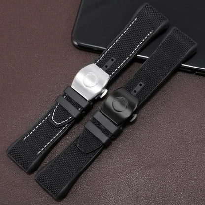 Bracelet de montre pliable en nylon et cuir véritable, bracelet de montre en silicone, noir, bleu, haute qualité, compatible avec Franck Muller, série V45, 28mm