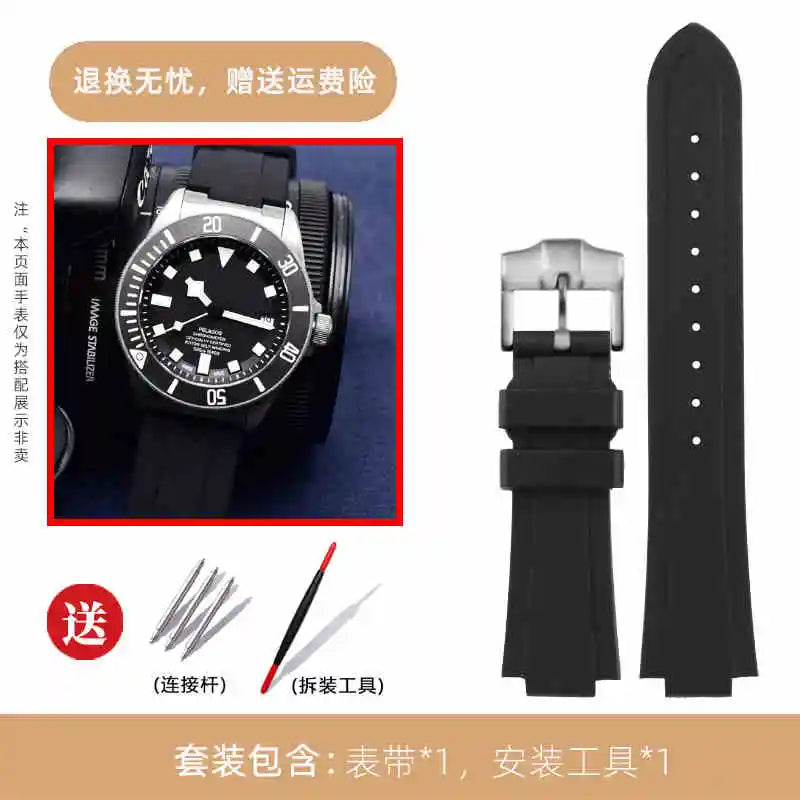 Per Tudor Pelagos tomahawk 25500 25600 91210N cinturino convesso in gomma silicone cinturino nero per uomo 22*12mm fibbia déployante