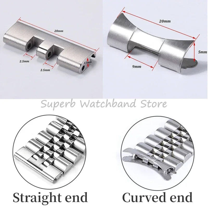 Bracelet de montre en acier inoxydable, 20mm 22mm, lien d'extrémité droite et incurvée pour connecteur Seiko SKX007 pour adaptateur Jubilee Oyster, 2 pièces