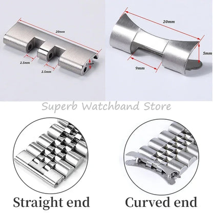 Bracelet de montre en acier inoxydable, 20mm 22mm, lien d'extrémité droite et incurvée pour connecteur Seiko SKX007 pour adaptateur Jubilee Oyster, 2 pièces