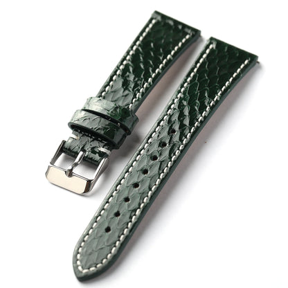 Cinturino per orologio fatto a mano in pelle di serpente, 18, 19, 20 mm, stile morbido e vintage, a sgancio rapido, verde, nero, giallo, lunghezza S/M