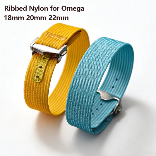Cinturino per orologio Omega in nylon a coste con fibbia deployante 18mm 20mm 22mm, cinturino sportivo in gomma FKM per Swatch MoonSwatch