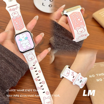 Cute Puppy Bracelet for Apple Watch S11 S10 S9 Ultra 2 3 | Breathable Silicone Couple Strap Compatible with iWatch 49 46 45 44 42 40 38mm