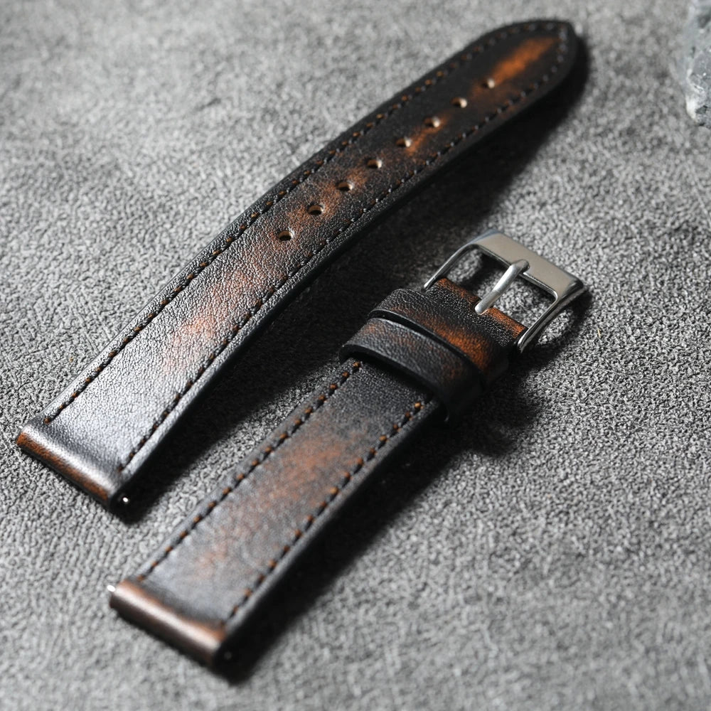 Handmade Italian Brushed Vintage Watch Strap 18 19 20 22MM Men's Vintage Bracelet, Soft Quick Release Bracelet, Premium Leather