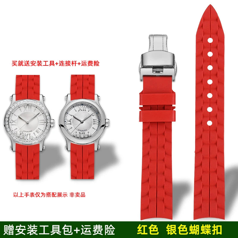 Montre Chopard Happy Diamond avec bracelet en silicone pour femme, bracelet de montre en caoutchouc étanche 15mm 18mm