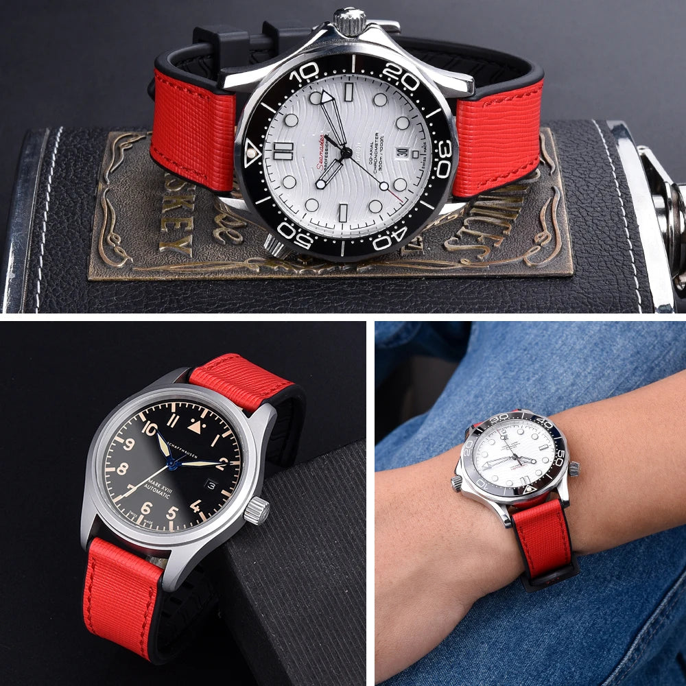 Bracelet de montre FKM, nouveau Design, 20mm 22mm, libération rapide, hybride, caoutchouc fluoré, cuir, FPM, doux et Durable, unisexe