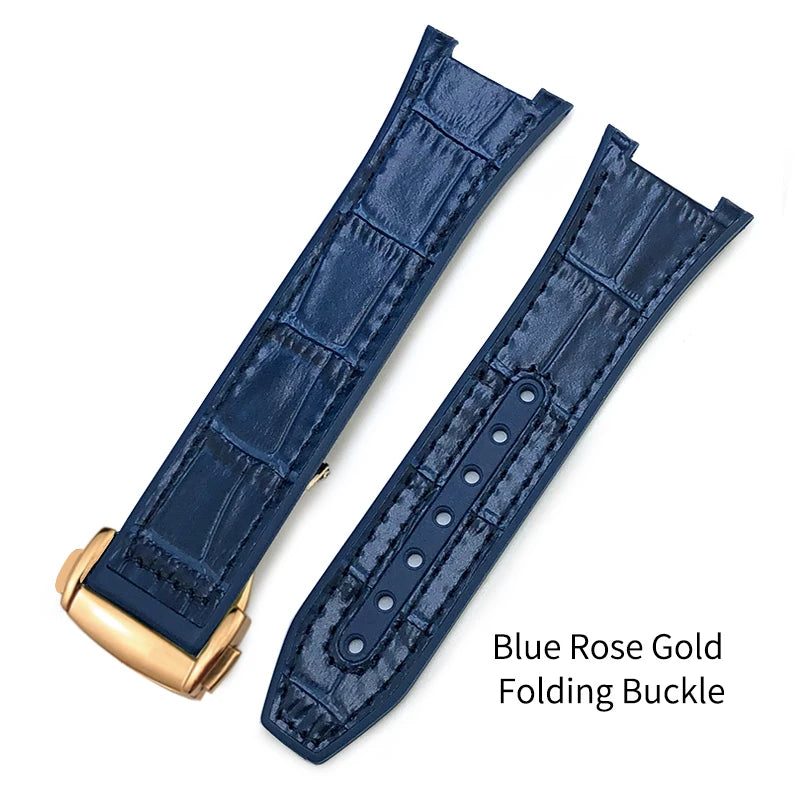 Concave Rubber Cowhide Watch Band, Silicone Leather Watch Strap, Special for Omega Constellation Foldover Structure, 25mm * 14mm