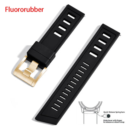 New heavy duty FKM watch strap 20mm 22mm quick release waterproof fluoro rubber watch band 5mm thick unisex suitable for dive sport watch