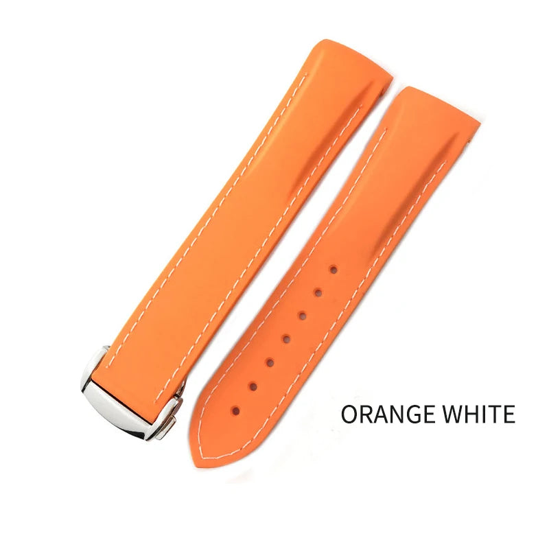 适用于浪琴表、精工SKX、欧米茄、劳力士的表带，橡胶硅胶材质，弧形接口，18mm、19mm、20mm、21mm、22mm可选