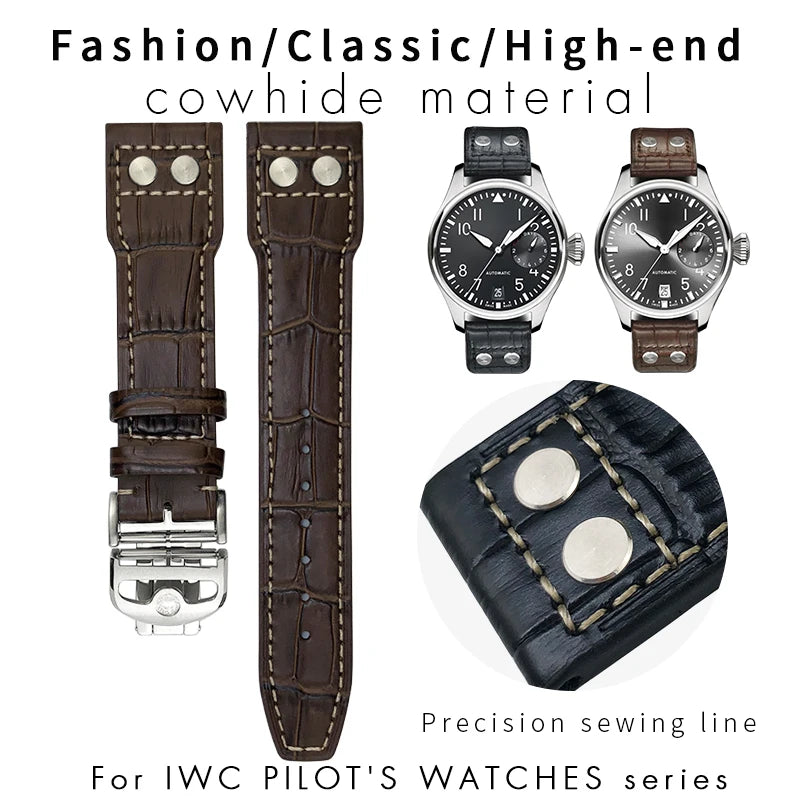 20mm 21mm 22mm Bracelet de montre pour IWC Big Pilot Spitfire TOP GUN marron noir Bracelet de montre Bracelet en cuir véritable Bracelet de montre