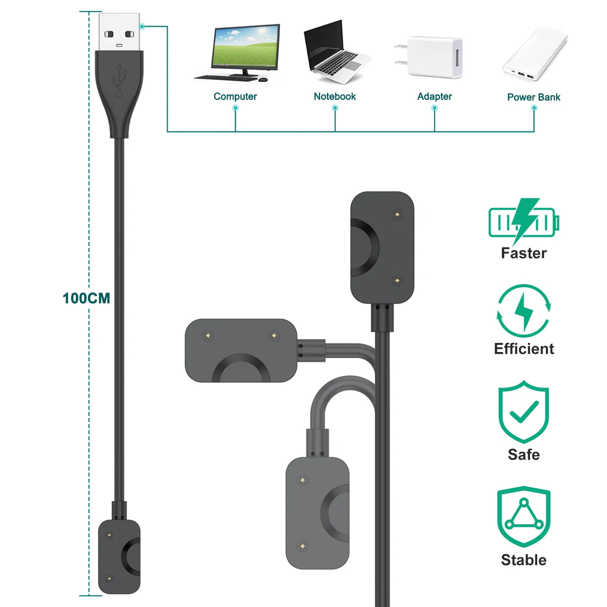 1-2 pièces 100cm USB Type C chargeur rapide magnétique pour Samsung Galaxy Fit 3 câble de chargement pour Samsung Galaxy Fit 3 adaptateur de montre