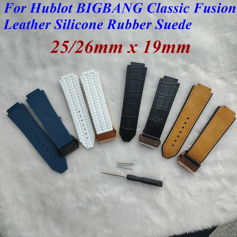 For Hublot BIGBANG Classic Fusion Leather Silicone Rubber Suede Watch Strap Dedicated Interface Lug System Band 26*19mm Bracelet