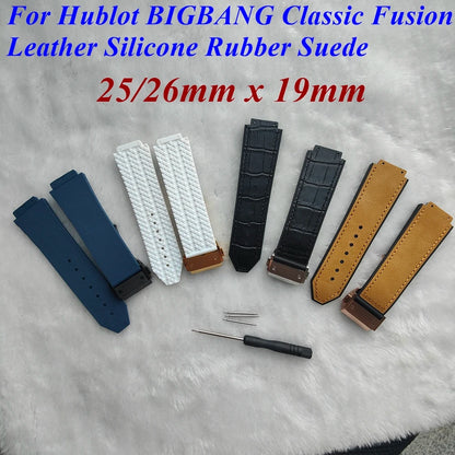 For Hublot BIGBANG Classic Fusion Leather Silicone Rubber Suede Watch Strap Dedicated Interface Lug System Band 26*19mm Bracelet