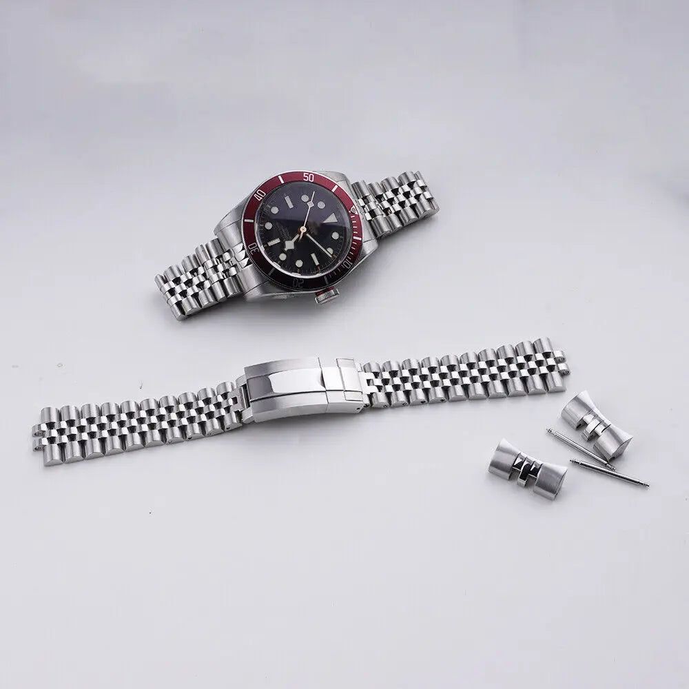 Cinturino per Black Bay 41/Black Bay 58, 20 mm 22 mm, bracciale di lusso in acciaio argentato con estremità ricurve, chiusura Oyster
