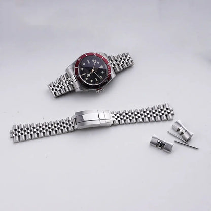 Cinturino per Black Bay 41/Black Bay 58, 20 mm 22 mm, bracciale di lusso in acciaio argentato con estremità ricurve, chiusura Oyster