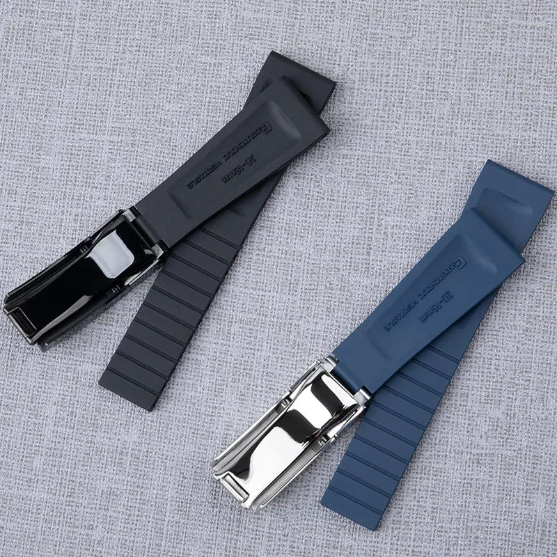 FKM Fluoro Rubber Flat End Watch Strap, Adjustable, 20mm, 21mm, 22mm, for Rolex Submariner Yacht Master GMT Daytona