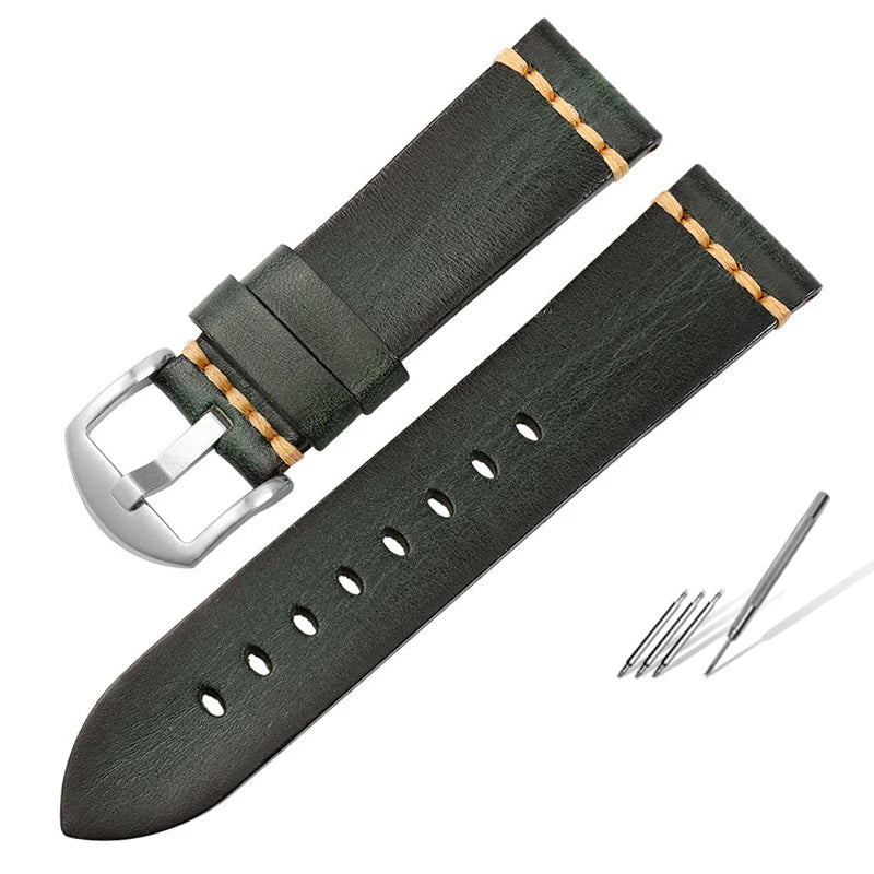 Handmade leather watch strap, 20mm 22mm 24mm, for Panerai, Tudor, Biwan Bronze, and Breitling watches, Italian cowhide leather.