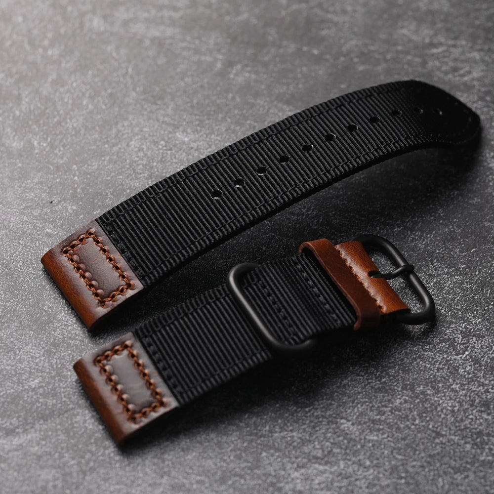 Cinturino per orologio da uomo in nylon doppio vintage, in vera pelle, durevole e indossabile, stile di lusso, 20mm, 22mm, 24mm
