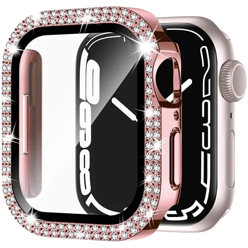 Coque en verre et diamant pour Apple Watch, 46mm 40mm 44mm 41mm 42mm 45mm, protection antichoc brillante, iWatch série 11 10 9 SE 7 8